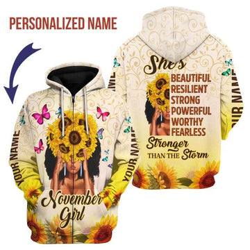 YMskins Personalized Zip Hoodie November Girl All Over Printed