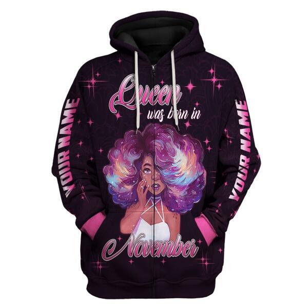 YMskins Personalized Zip Hoodie November Girl She's Beautiful Bold All Over Printed