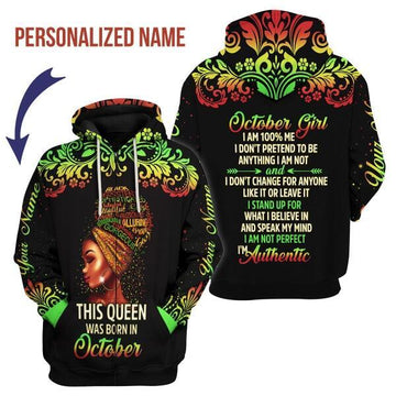 YMskins Personalized Zip Hoodie October Girl I Am 100% Me  All Over Printed