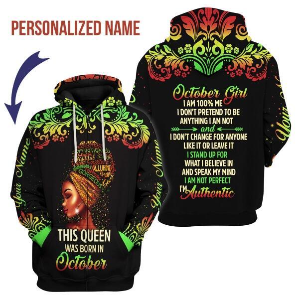 YMskins Personalized Zip Hoodie October Girl I Am 100% Me  All Over Printed