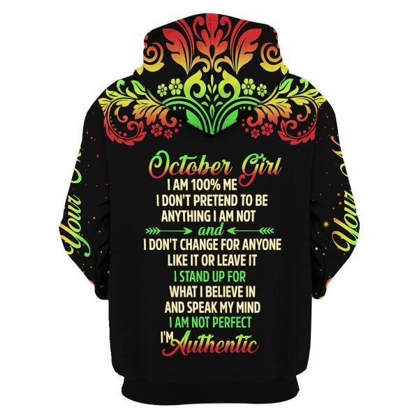 YMskins Personalized Zip Hoodie October Girl I Am 100% Me  All Over Printed