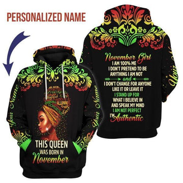 YMskins Personalized Hoodie November Girl I Am 100% Me All Over Printed