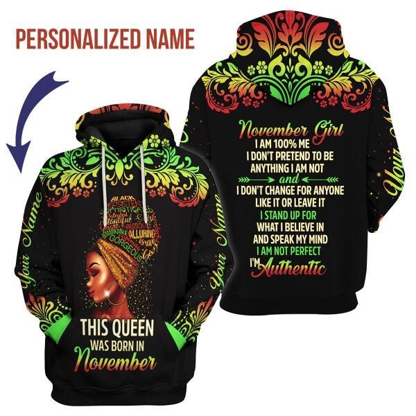 YMskins Personalized Hoodie November Girl I Am 100% Me All Over Printed