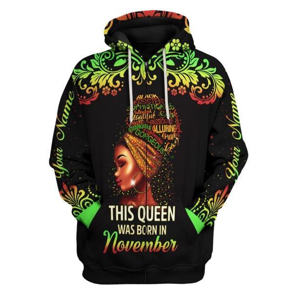 YMskins Personalized Hoodie November Girl I Am 100% Me All Over Printed