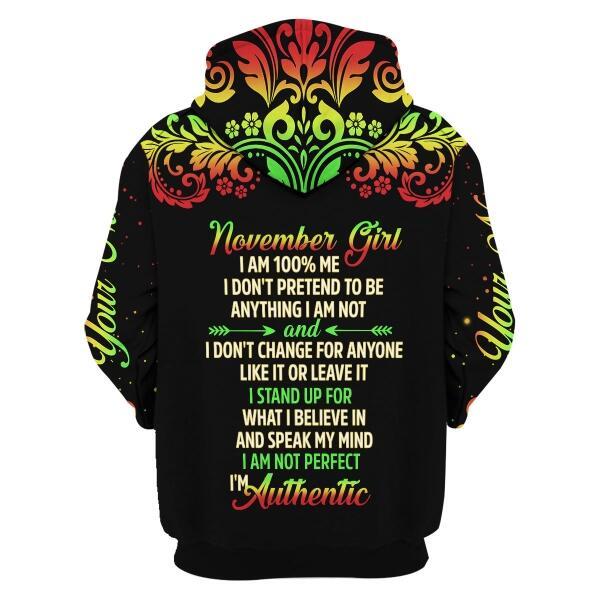 YMskins Personalized Hoodie November Girl I Am 100% Me All Over Printed