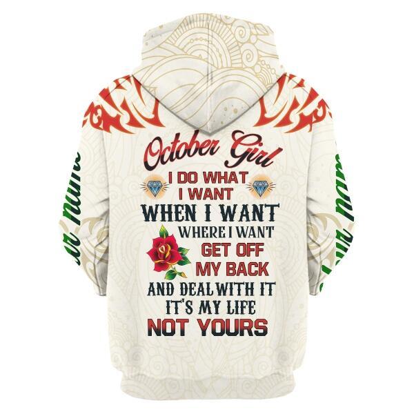 YMskins Personalized Hoodie October Girl I Do What I Want All Over Printed