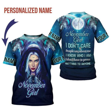 YMskins Personalized T-shirt November Girl I Don't Care Blue All Over Printed