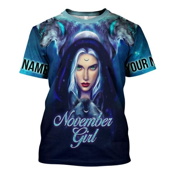 YMskins Personalized T-shirt November Girl I Don't Care Blue All Over Printed