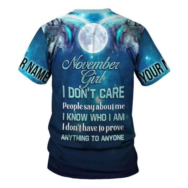 YMskins Personalized T-shirt November Girl I Don't Care Blue All Over Printed