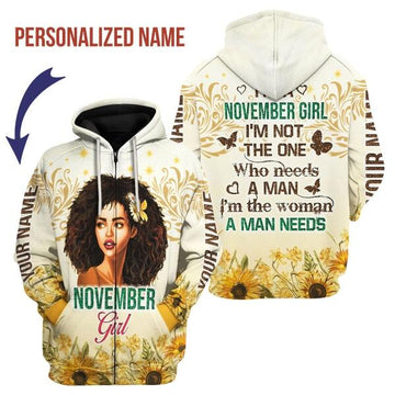 YMskins Personalized Zip Hoodie November Girl All Over Printed