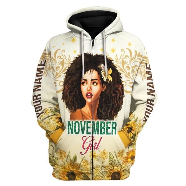 YMskins Personalized Zip Hoodie November Girl All Over Printed