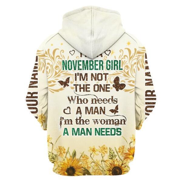 YMskins Personalized Zip Hoodie November Girl All Over Printed