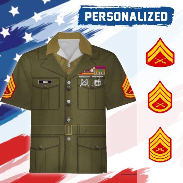 YMskinss Unisex Hawaiian Shirt U.S Marine Corps Green Service Uniform 3D Uniform-Enlisted