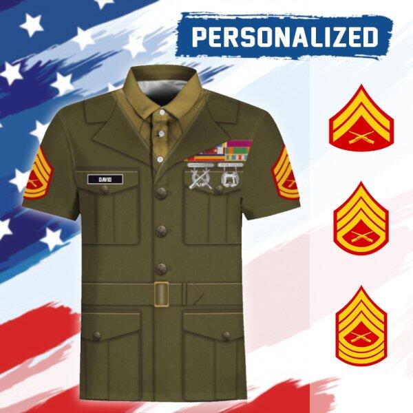 YMskinss Unisex Polo Shirt U.S Marine Corps Green Service Uniform 3D Uniform-Enlisted
