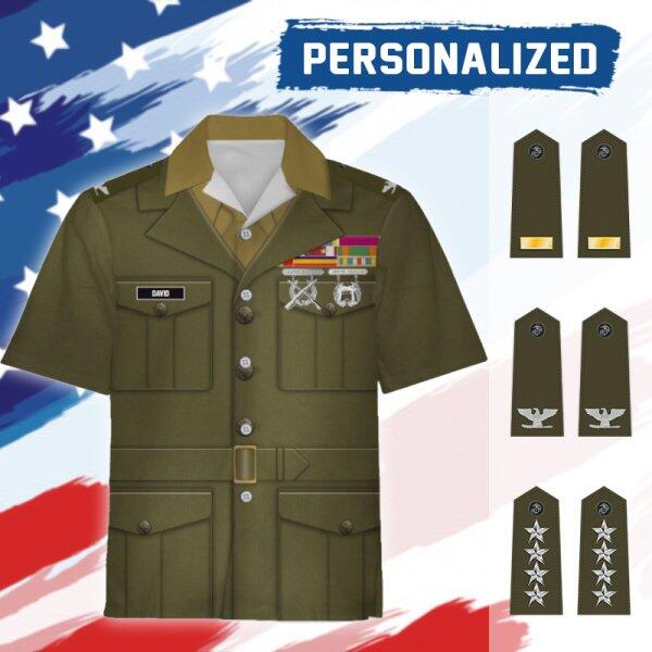 YMskinss Unisex Hawaiian Shirt U.S Marine Corps Green Service Uniform 3D Uniform-Officer