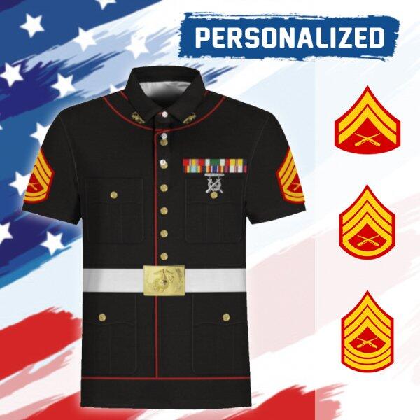 YMskinss Unisex Polo Shirt U.S Marine Corps Blue Service Uniform 3D Uniform-Enlisted