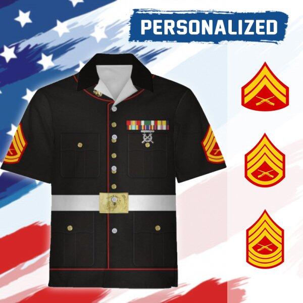 YMskinss Unisex Hawaiian Shirt U.S Marine Corps Blue Service Uniform 3D Uniform-Enlisted