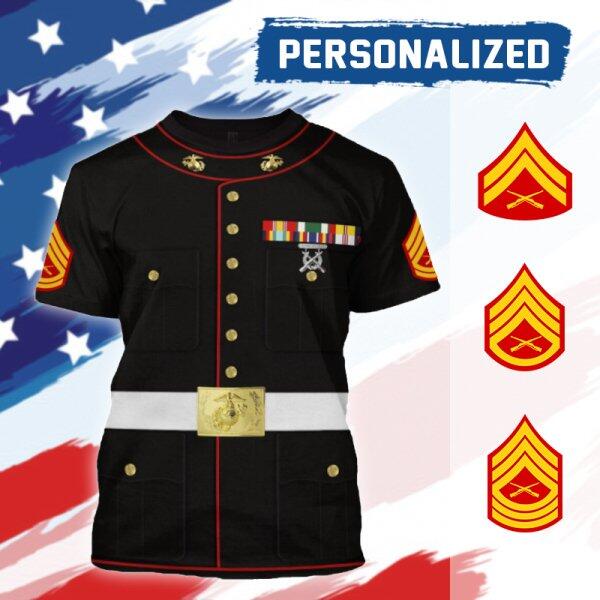 YMskinss Unisex T-Shirt U.S Marine Corps Blue Service Uniform 3D Uniform-Enlisted