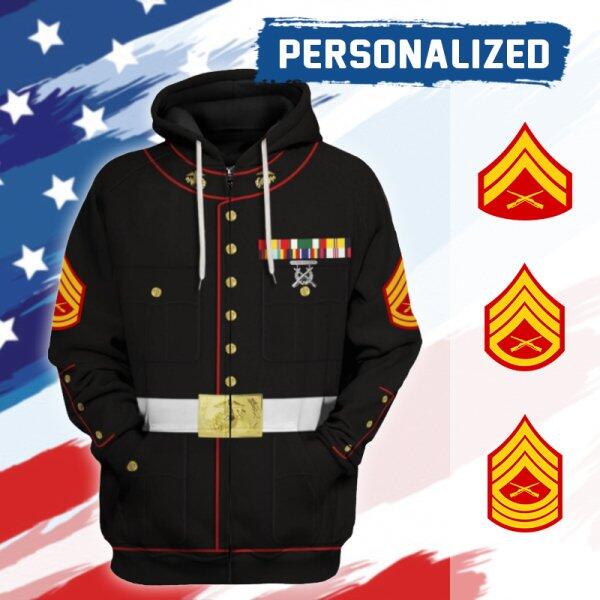 YMskinss Unisex Zip Hoodie U.S Marine Corps Blue Service Uniform 3D Uniform-Enlisted