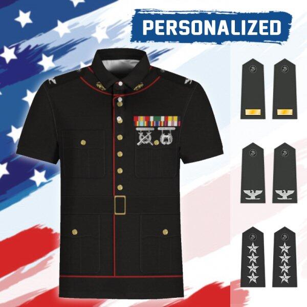 YMskinss Unisex Polo Shirt U.S Marine Corps Blue Service Uniform 3D Uniform-Officer