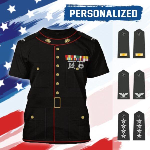 YMskinss Unisex T-Shirt U.S Marine Corps Blue Service Uniform 3D Uniform-Officer
