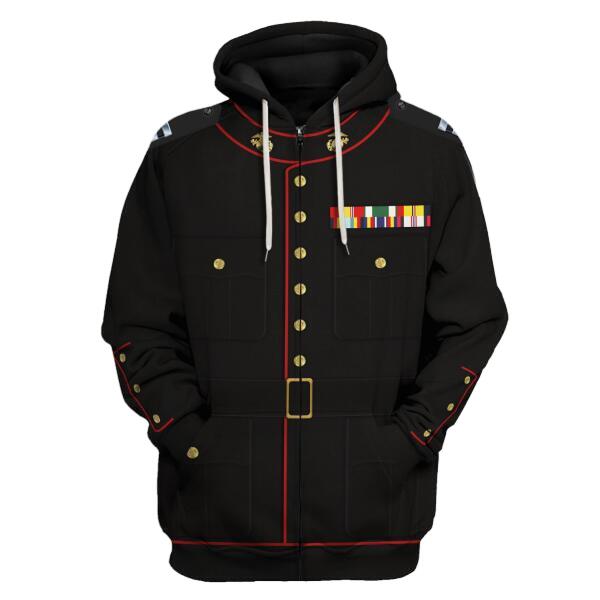 YMskinss Unisex Zip Hoodie U.S Marine Corps Blue Service Uniform 3D Uniform-Officer
