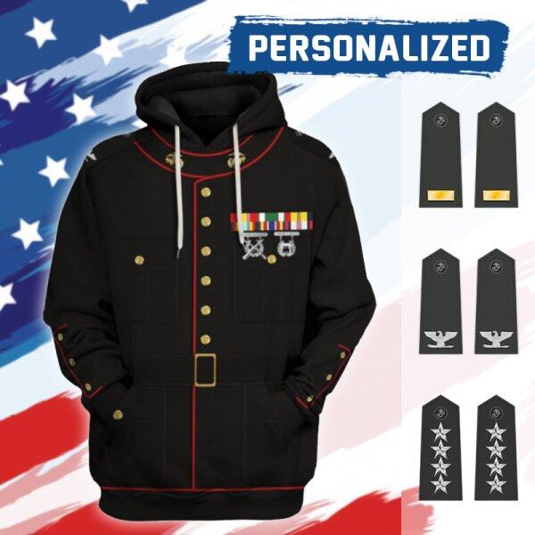 YMskinss Unisex Hoodie U.S Marine Corps Blue Service Uniform 3D Uniform-Officer
