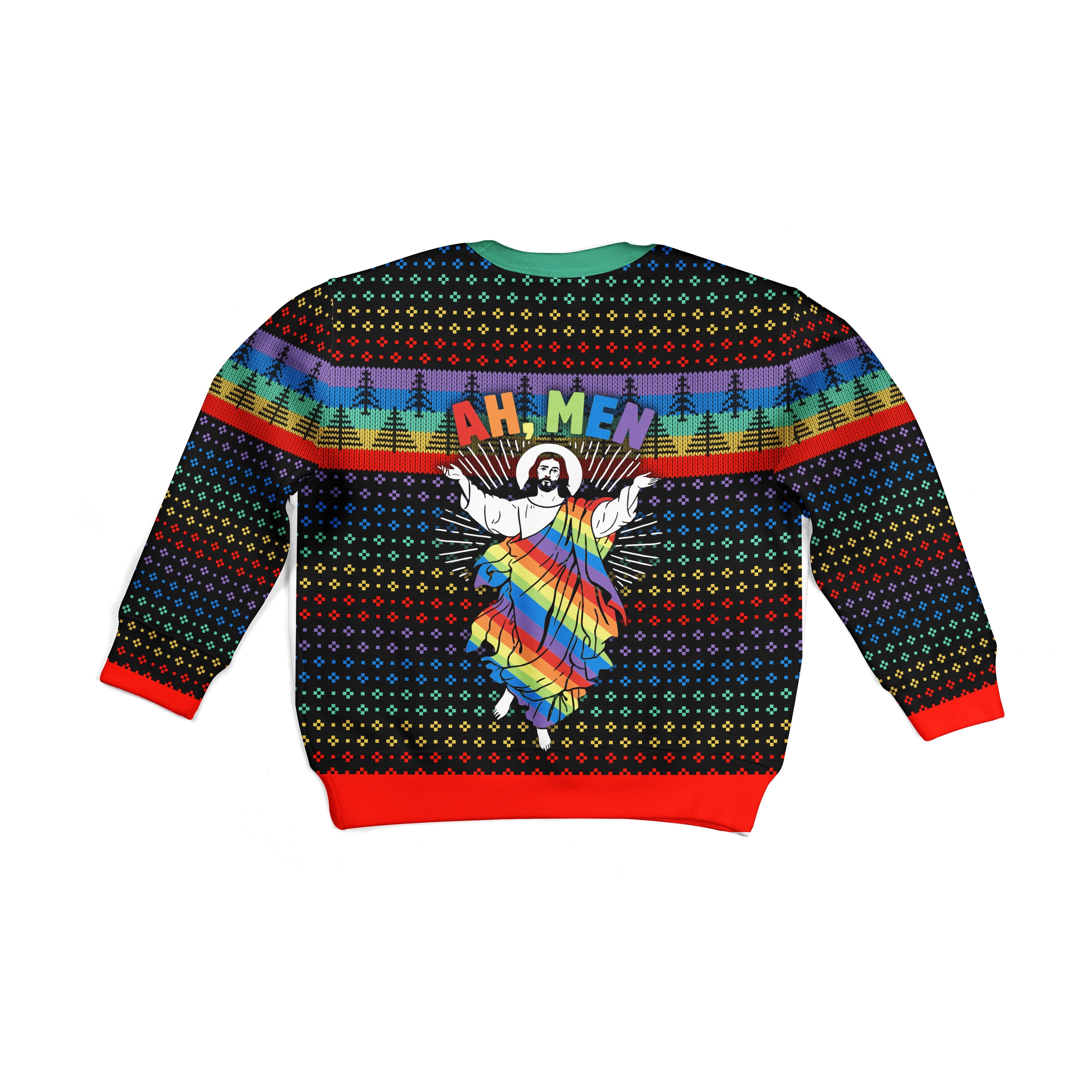 YMskins Kid Christmas Sweater Jesus Ah Men LGBTQ+ 3D Apparel