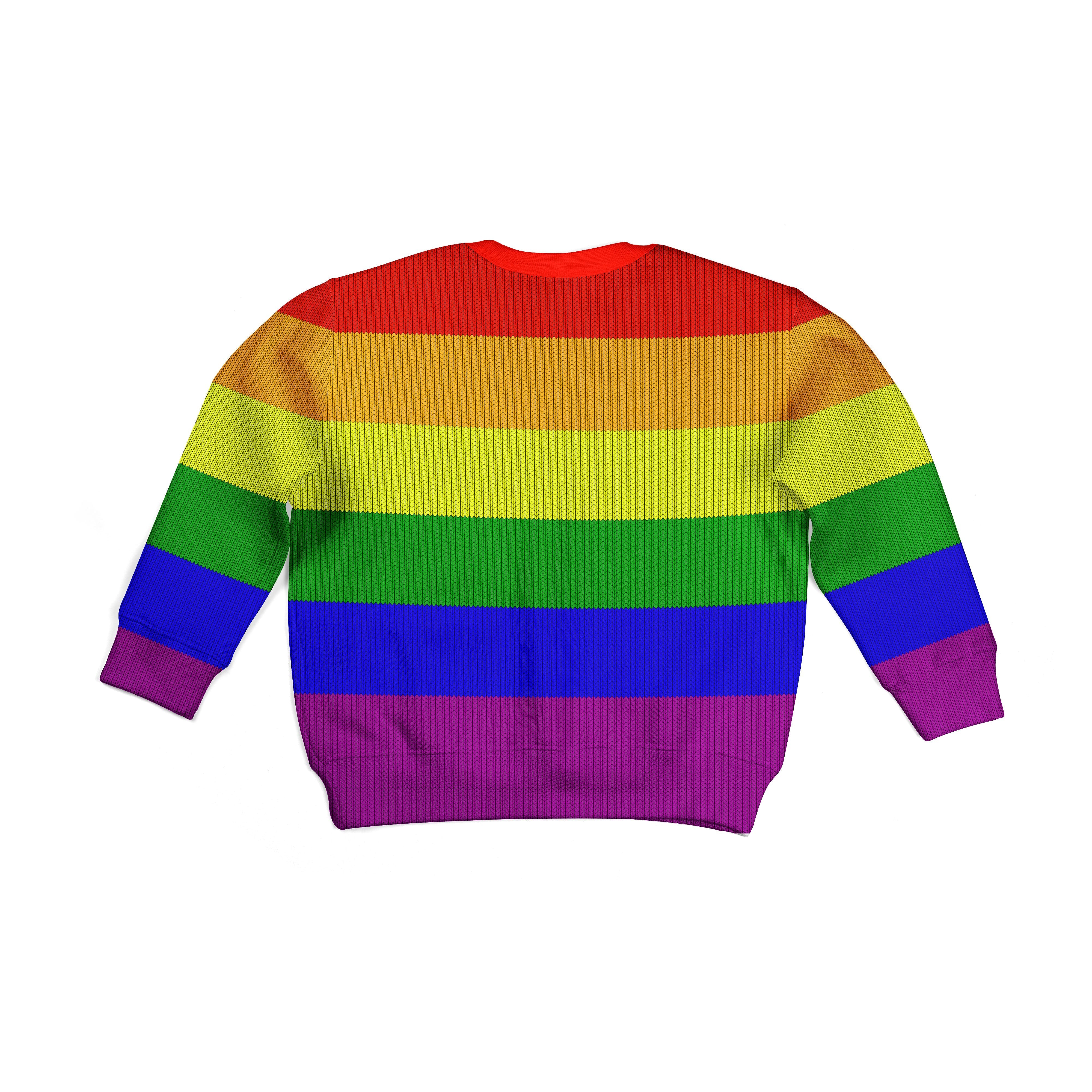 YMskins Kid Ugly Christmas Sweater Rainbow Flag LGBTQ+ 3D Apparel