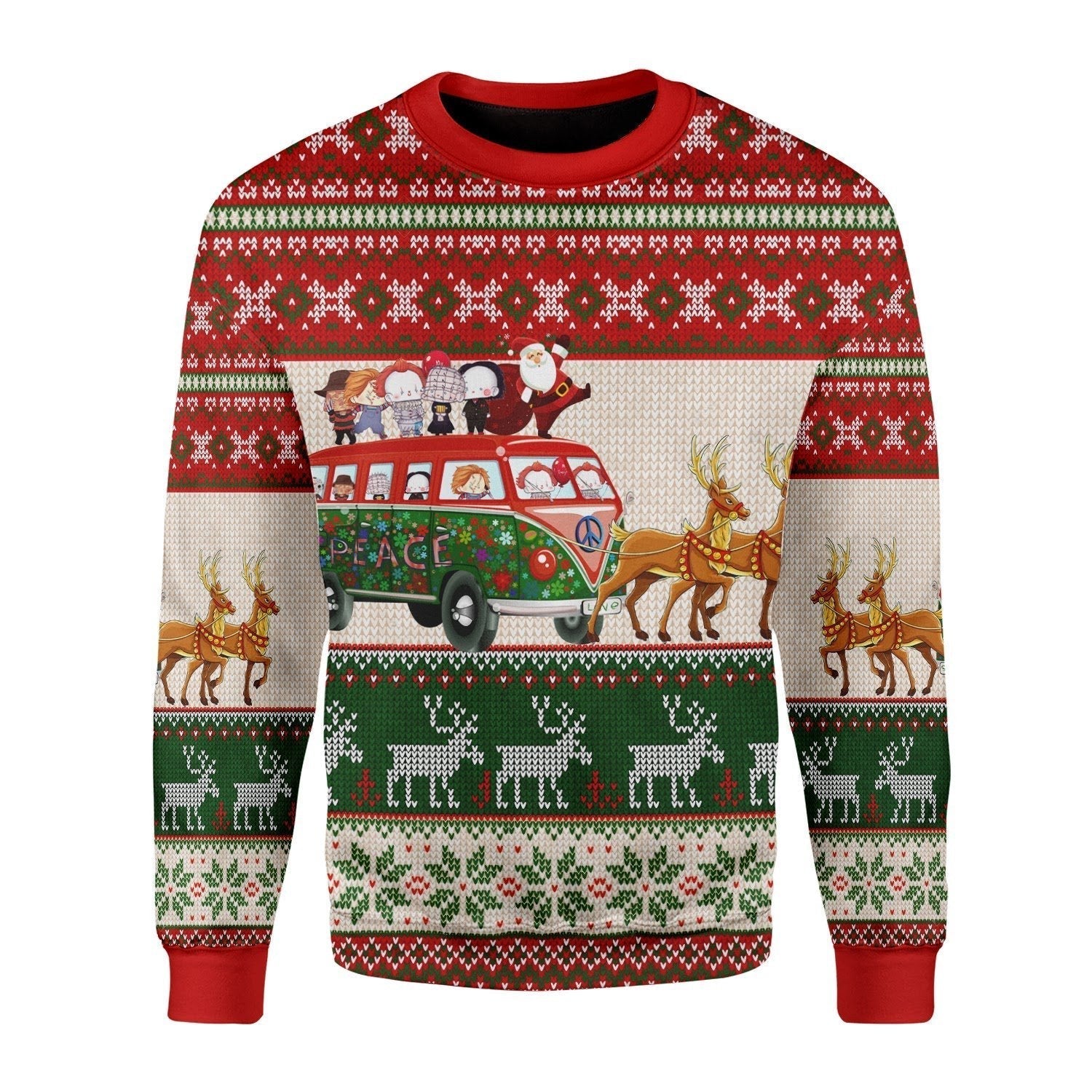 Gearhomies Christmas Unisex Sweater Santa With Horror Characters 3D Apparel