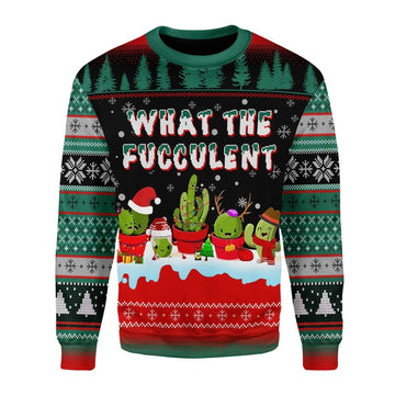 YMskins Christmas Sweater What The Fucculent Cactus Funny Sarcasm Fucculent Succulent Meme 3D Apparel