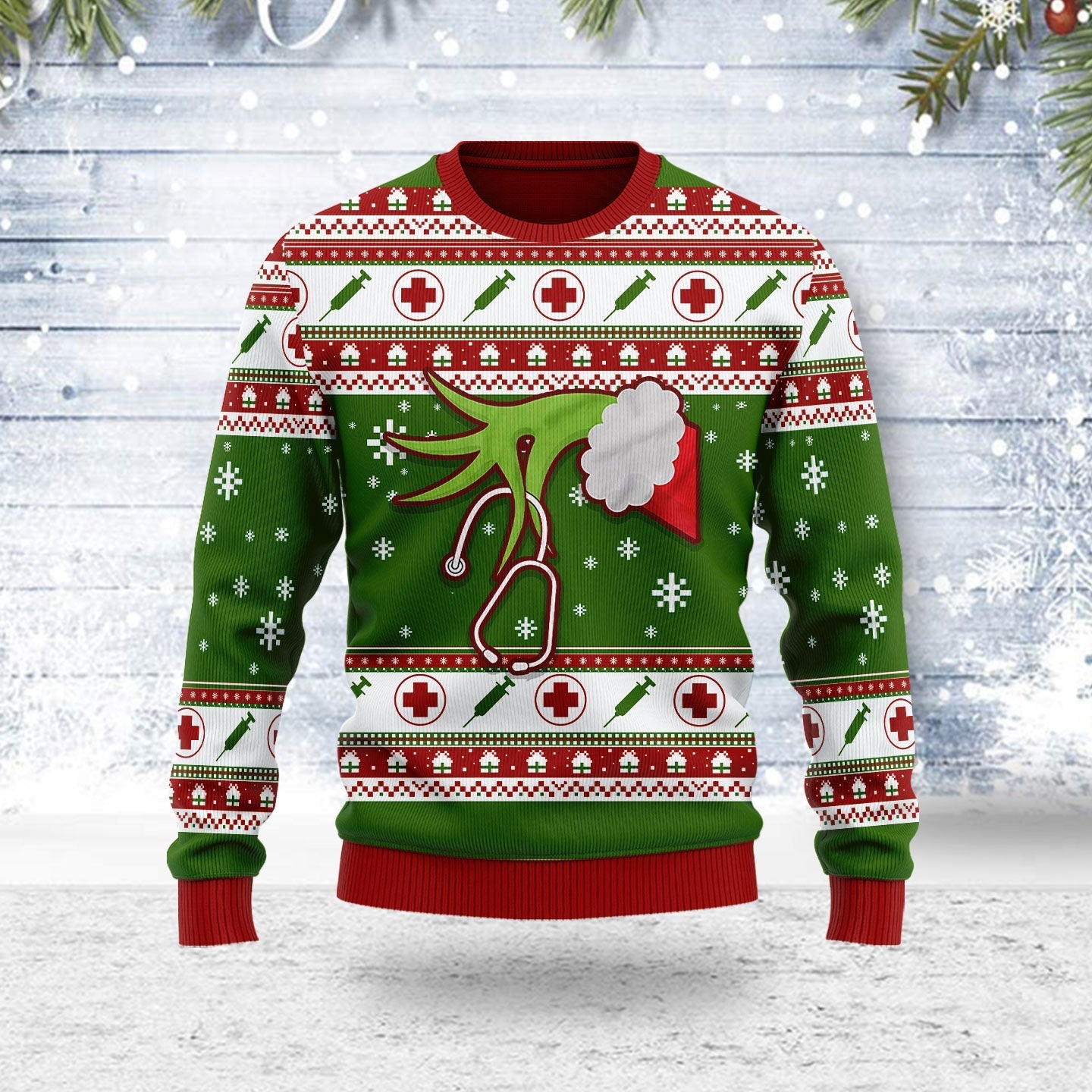 YMskins Ugly Christmas Sweater Grinch Nurse 3D Apparel