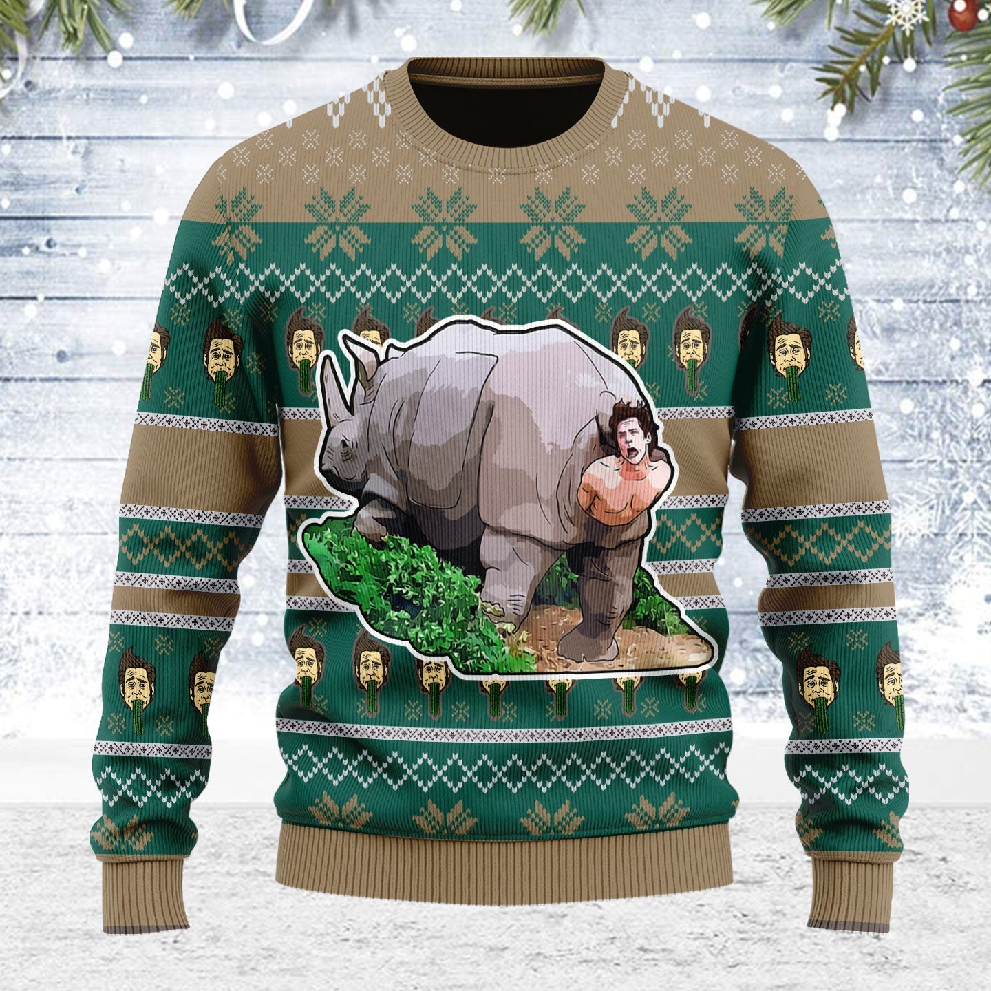 YMskins Ugly Christmas Sweater Rhino Giving Birth 3D Apparel