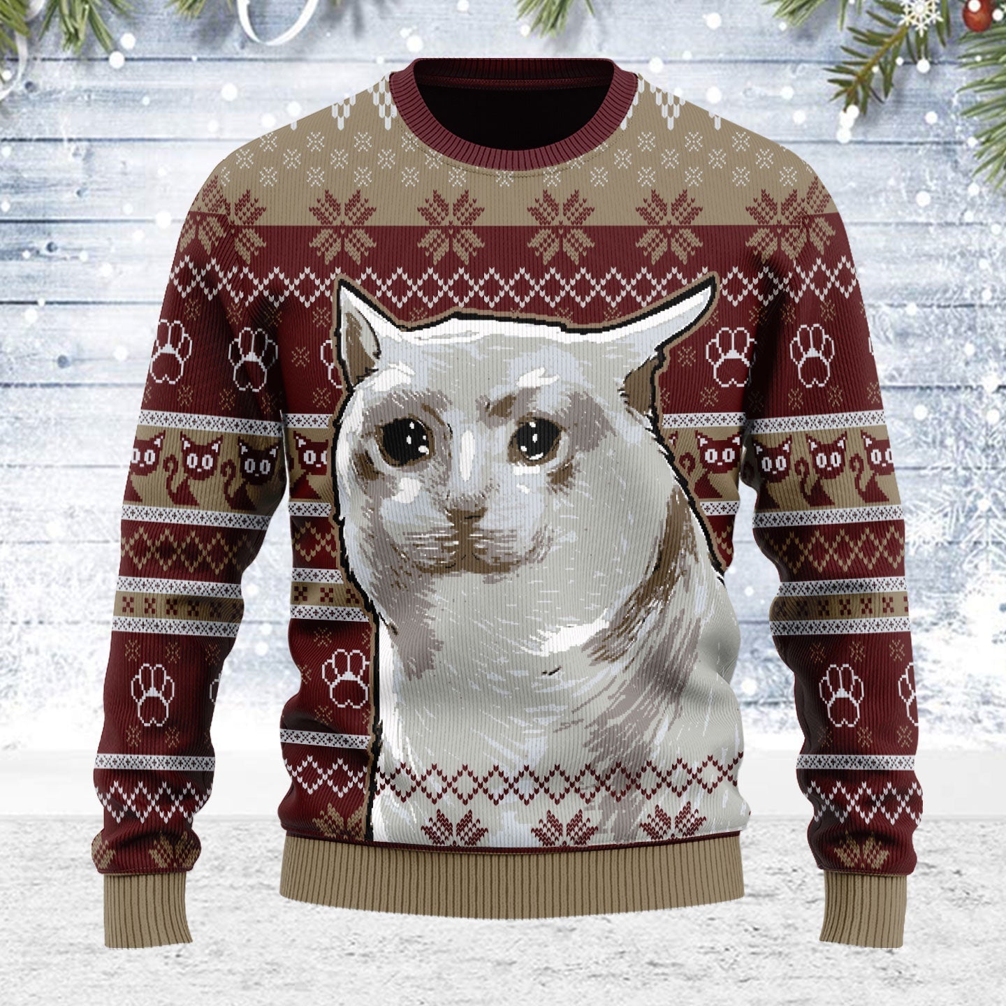 YMskins Ugly Christmas Sweater Nobiko Cat Meme 3D Apparel