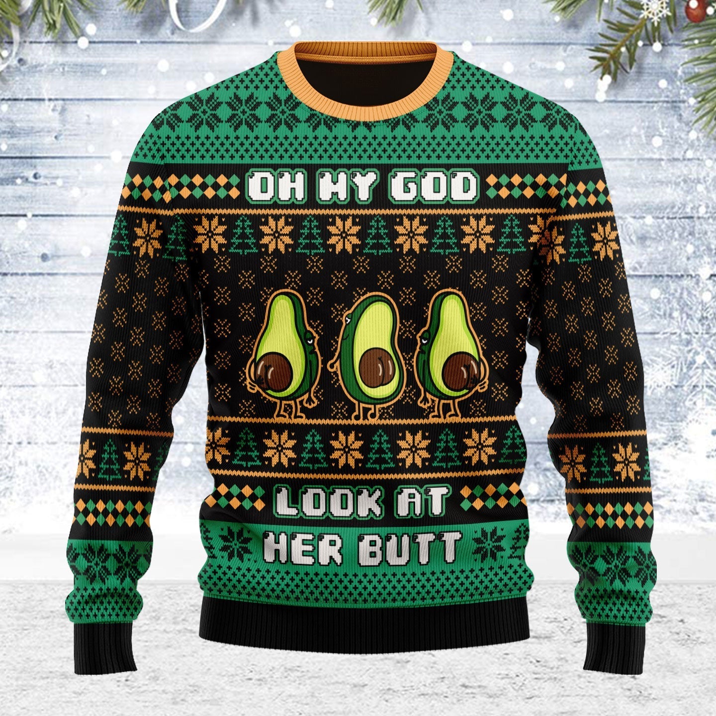 YMskins Ugly Christmas Sweater Oh My God Look At Her Butt 3D Apparel