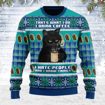 YMskins Ugly Christmas Sweater I Hate People Cat 3D Apparel