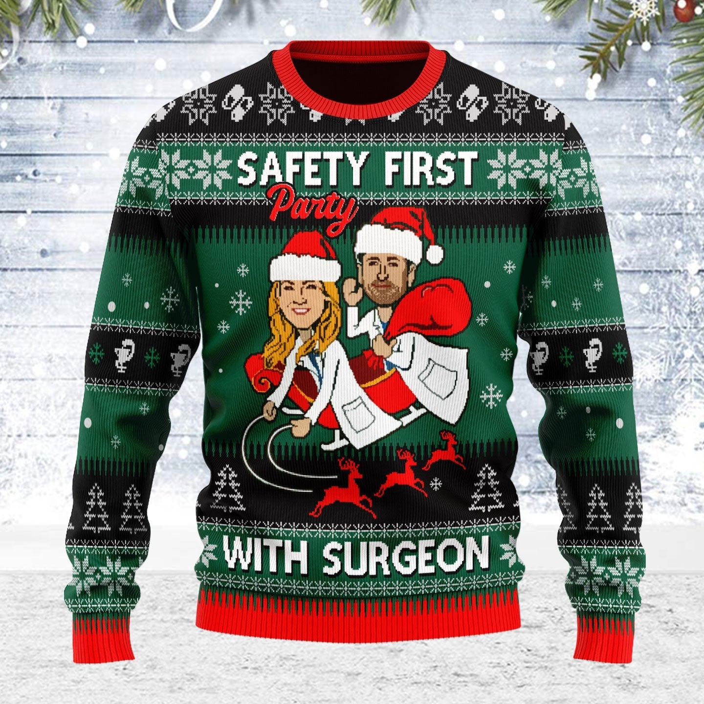 YMskins Ugly Christmas Sweater Safety First Party With Surgeon Grey's Anatomy 3D Apparel