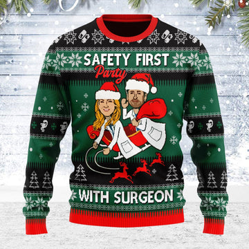 YMskins Ugly Christmas Sweater Safety First Party With Surgeon Grey's Anatomy 3D Apparel