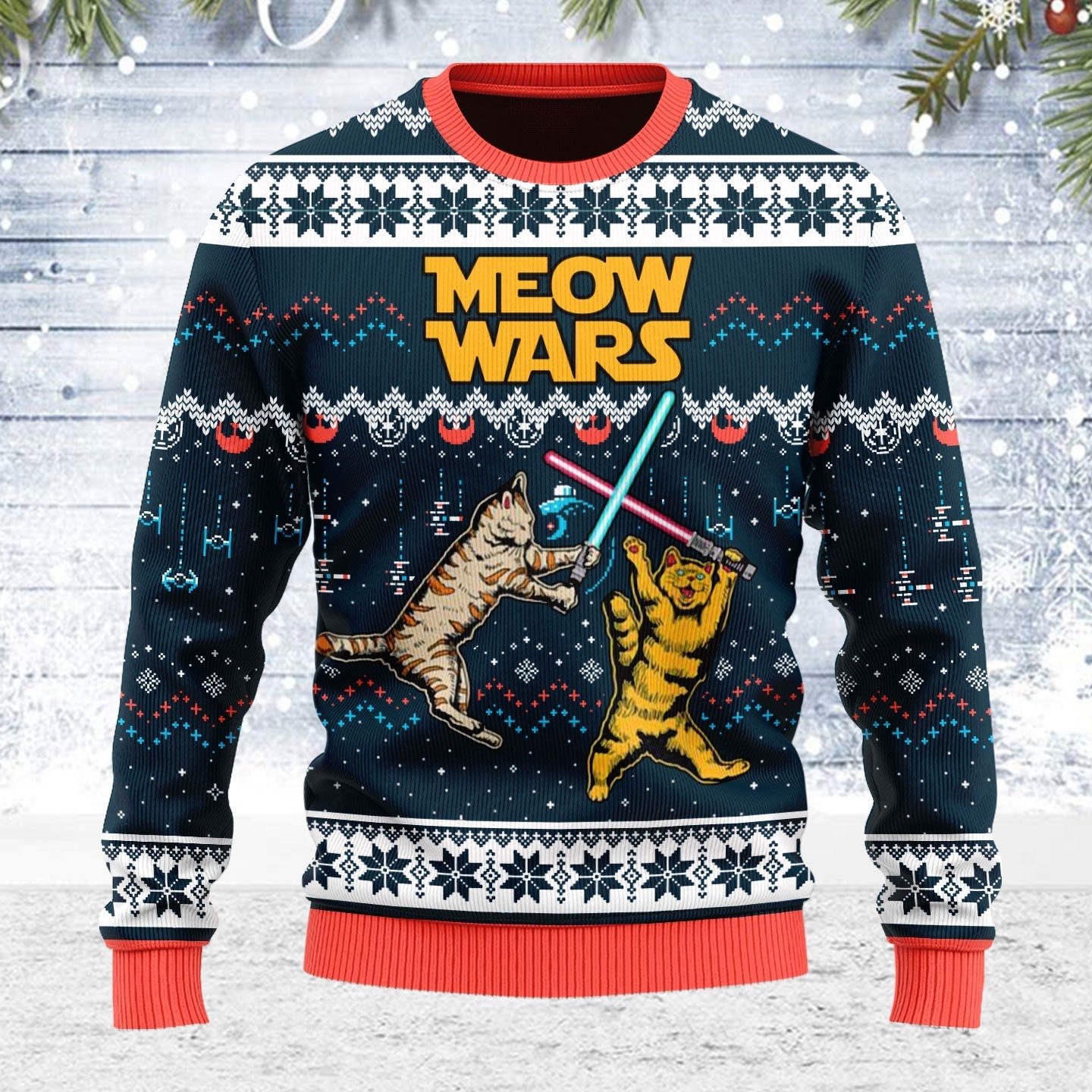 YMskins Ugly Christmas Sweater Meow Wars 3D Apparel