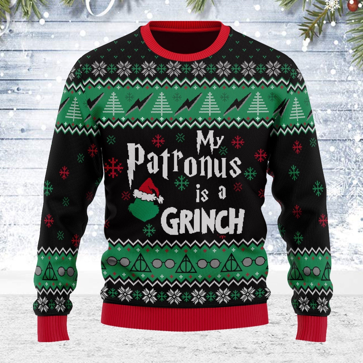 YMskins Ugly Christmas Sweater My Patronus Is A Grinch 3D Apparel