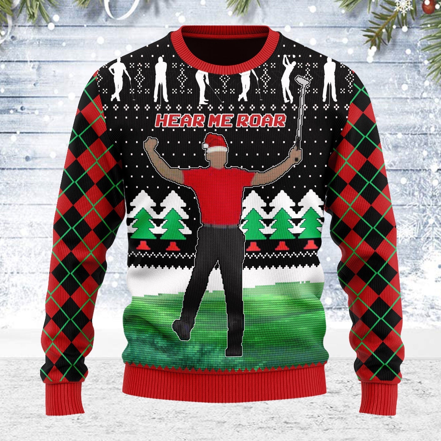 YMskins Ugly Christmas Sweater Here Him Roar 3D Apparel