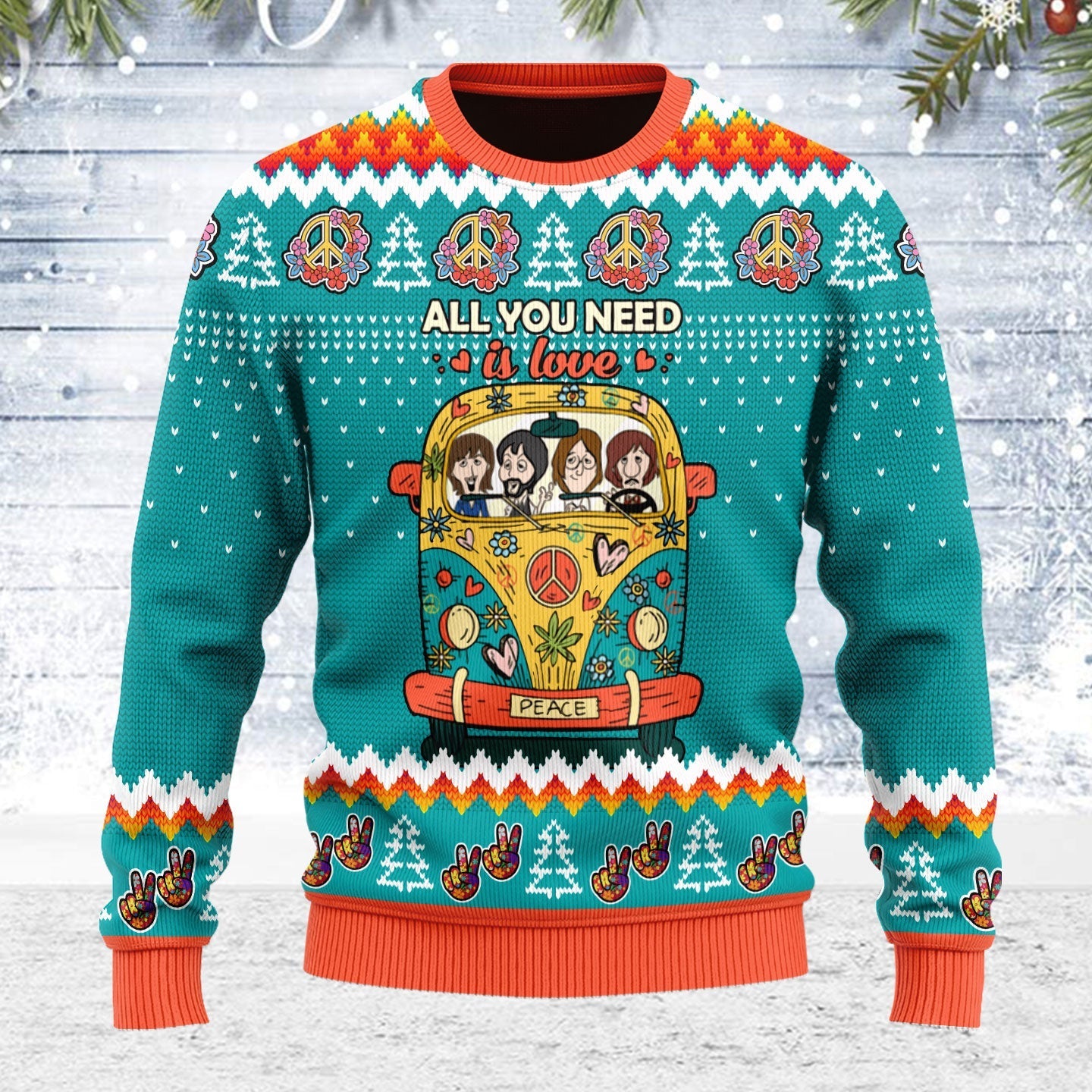 YMskins Ugly Christmas Sweater All You Need Is Love Hippie 3D Apparel