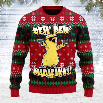 YMskins Ugly Christmas Sweater Chicken Pew Pew Madafakas Funny Chicken Gangster 3D Apparel