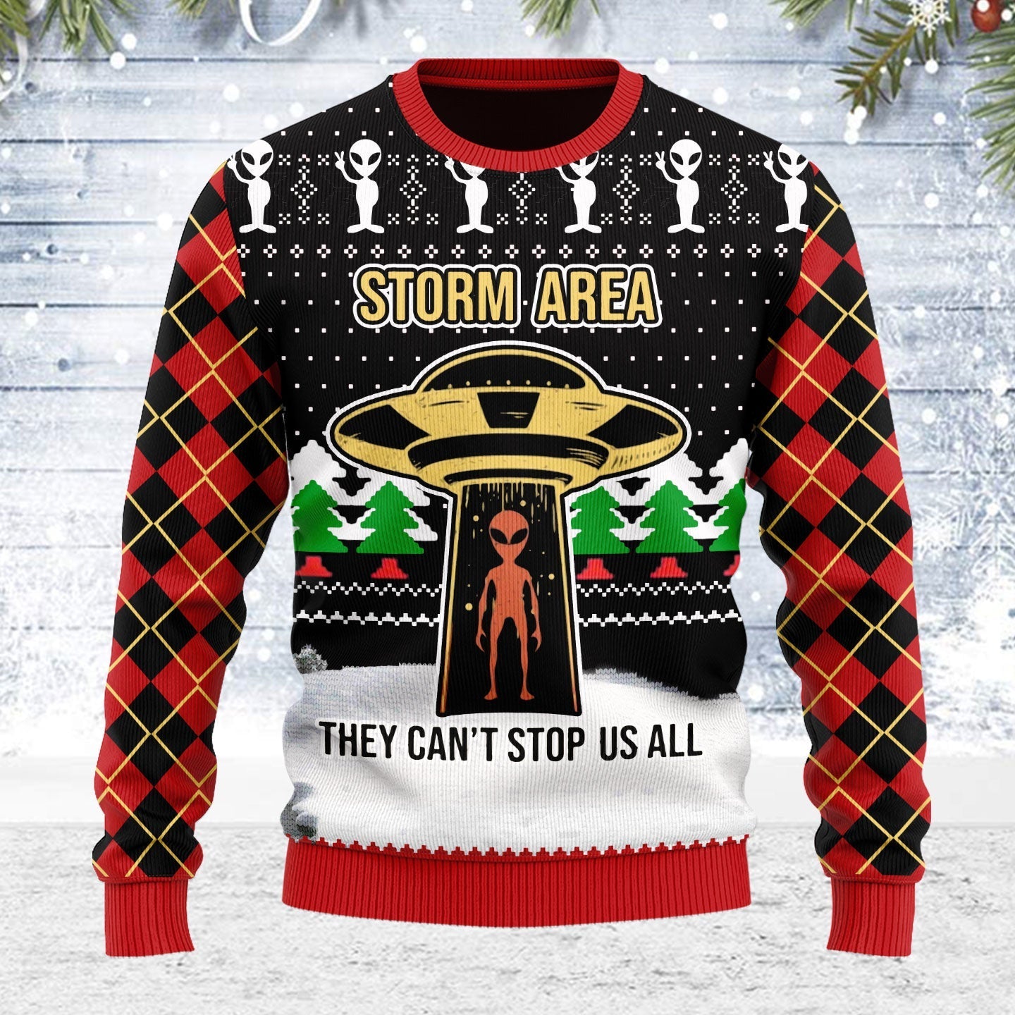 YMskins Ugly Christmas Sweater Alien Storm Area They Can't Stop Us All 3D Apparel