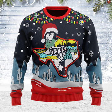 YMskins Ugly Christmas Sweater Texas Map 3D Apparel