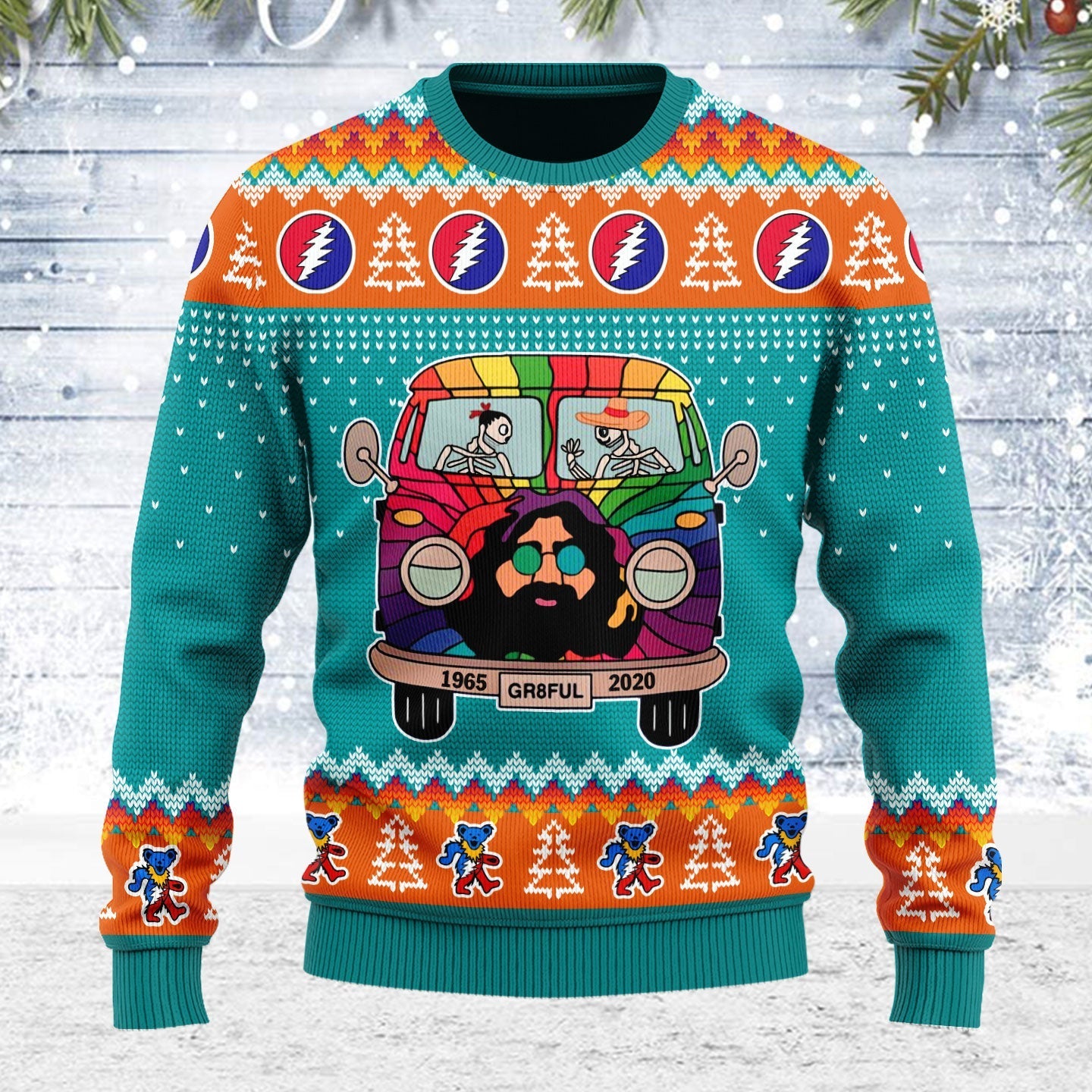 YMskins Ugly Christmas Sweater Grateful Dead Bus 3D Apparel