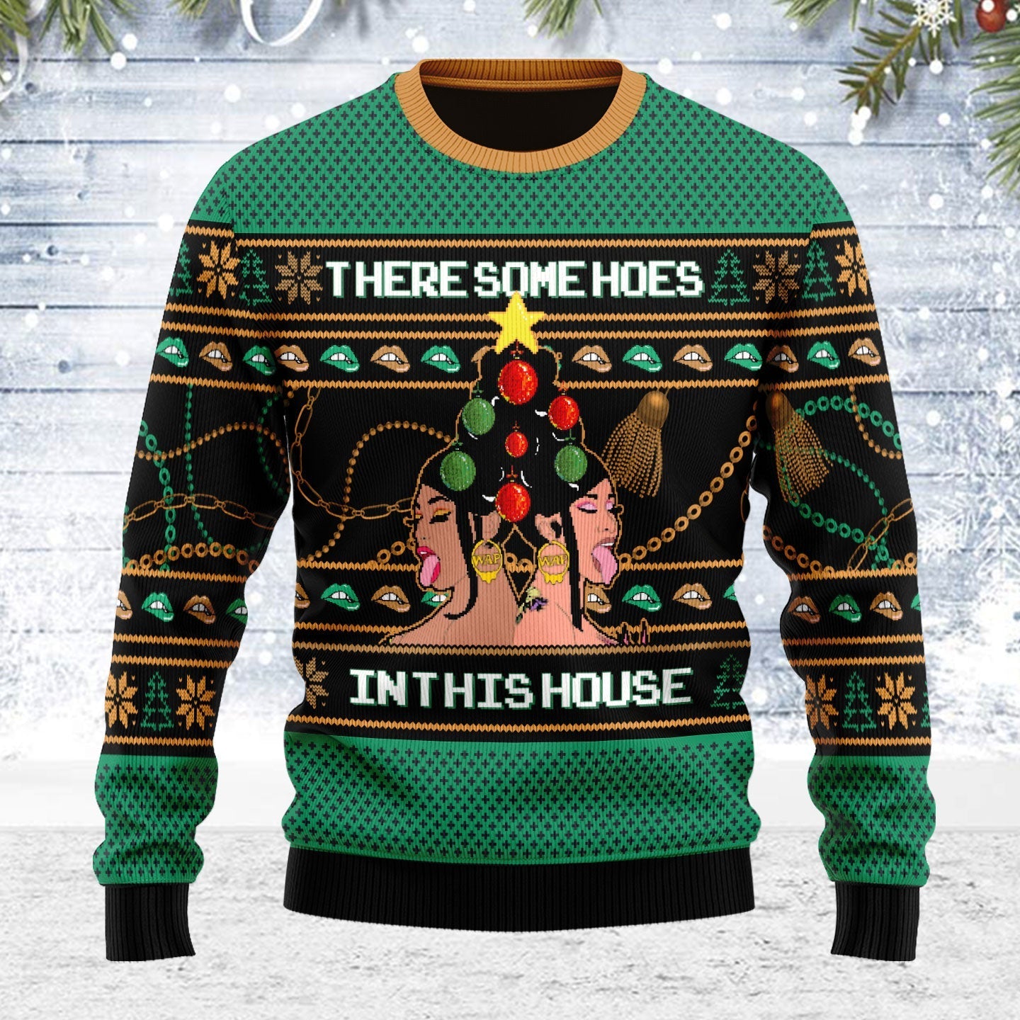 YMskins Ugly Christmas Sweater There Is A Christmas Hos In This House 3D Apparel