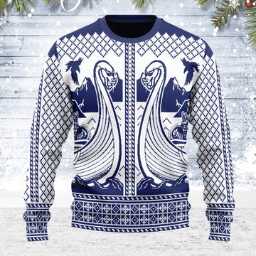 YMskins Ugly Christmas Sweater Viking Boat 3D Apparel