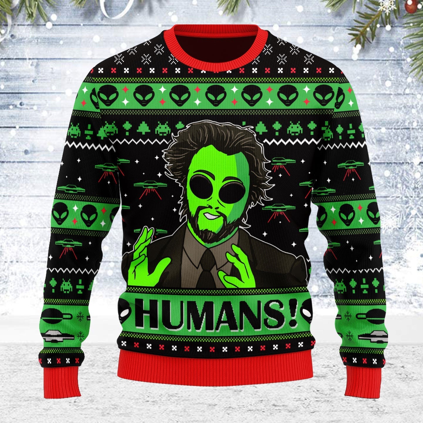 YMskins Ugly Christmas Sweater UFO Alien 3D Apparel