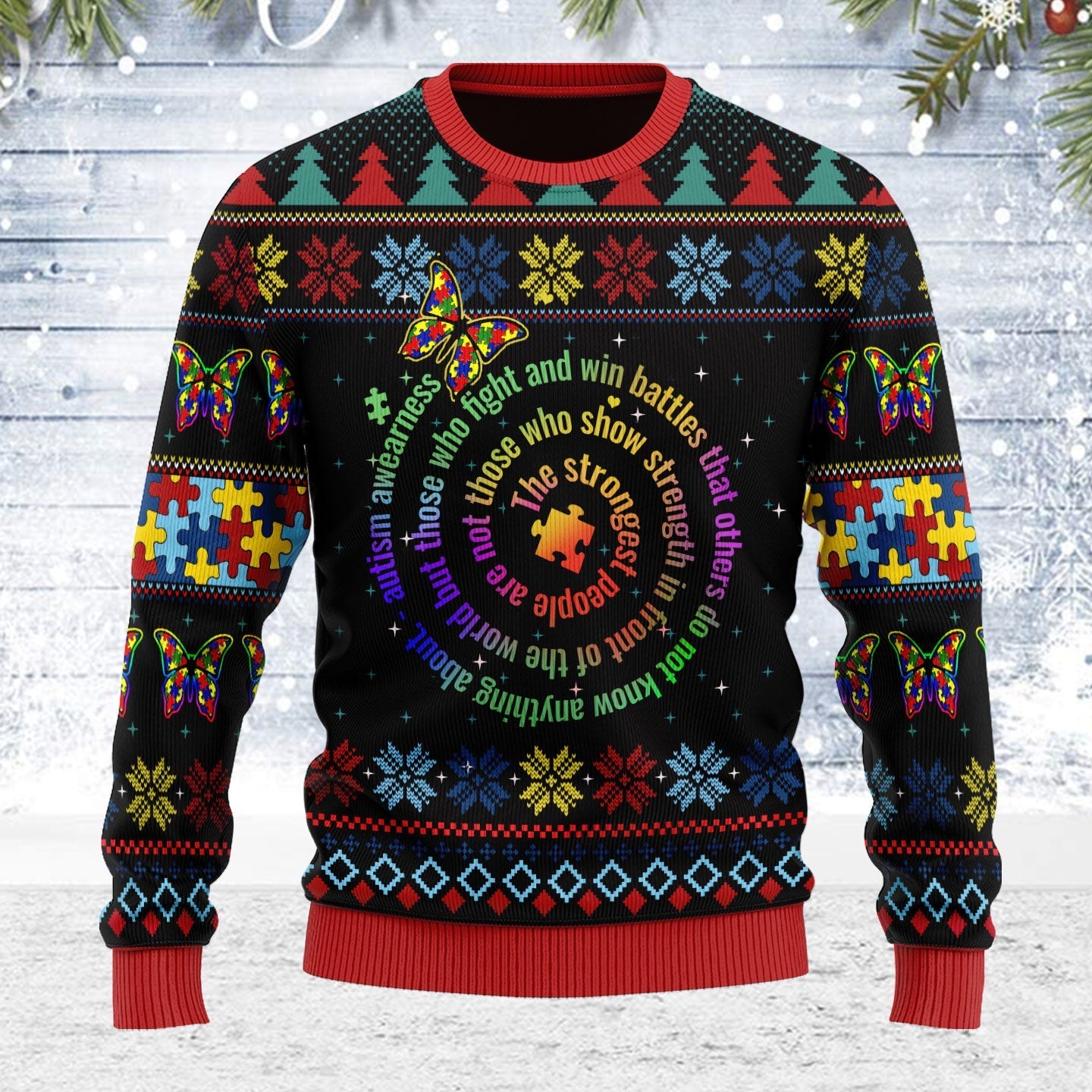 YMskins Ugly Christmas Sweater Autism 3D Apparel
